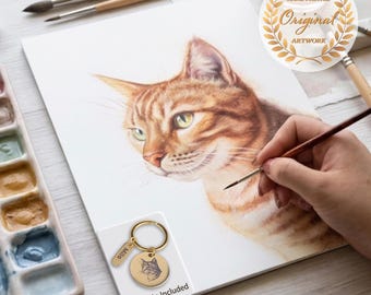100% handgeschilderd aquarel huisdier portret, geen AI, aangepast hondenportret van foto, kat herdenkingskunst, huisdier verlies cadeau, origineel dier schilderij