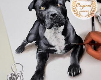 Hondenportret aangepast huisdierportret van foto gepersonaliseerde hond kat gedenkteken portret huisdier verlies cadeau aquarel kunst huisdier herdenkingscadeau
