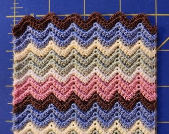 Dollhouse Miniature Hand Crocheted Ripple Afghan Blanket Throw - Bamboo Multi-colored Brights