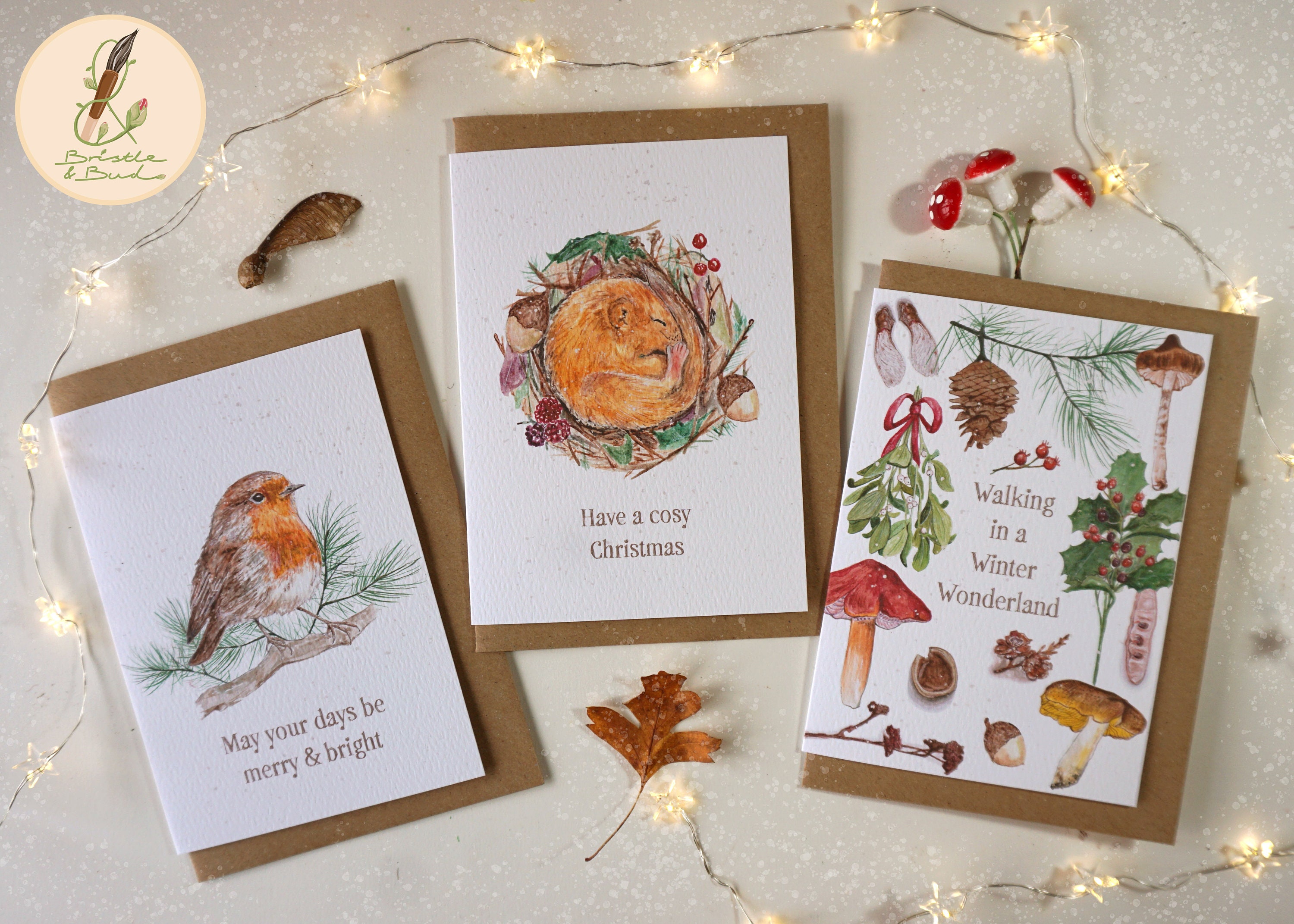 Eco Christmas Cards Robin/Mouse/Mushroom Woodland Forager. Etsy