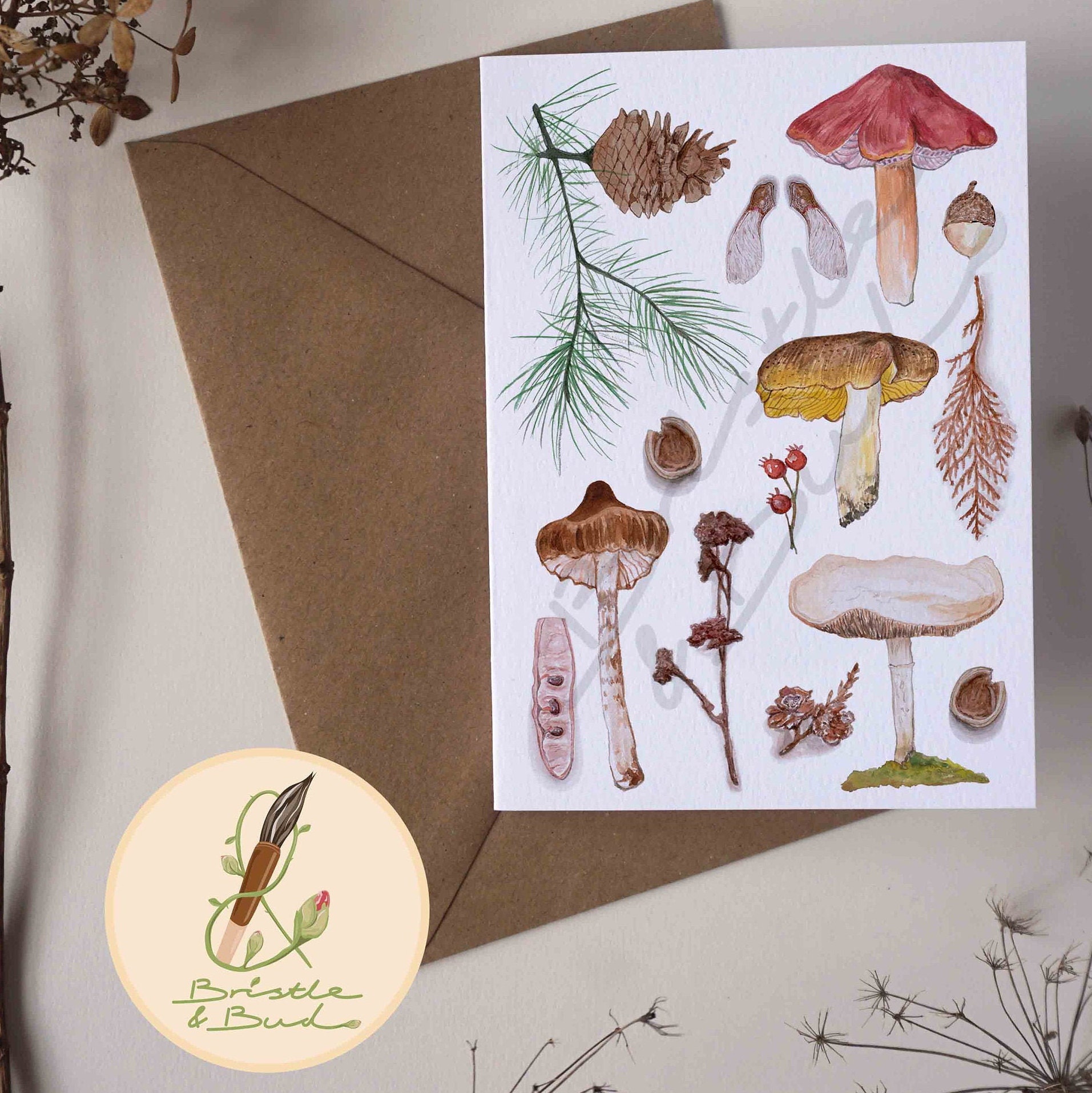 Mushroom Card. Handmade Eco Friendly Greetings Cards. Biodegradable