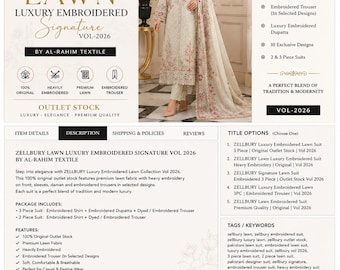 Completo di lusso in cotone ricamato a tre pezzi / Abito ispirato a un designer pakistano / Ricami elaborati / Collezione estiva