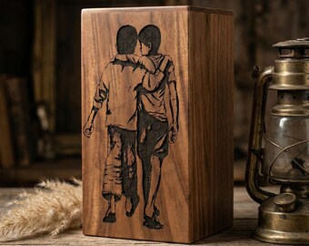 Urna de cremación de madera personalizada: recuerdo conmemorativo de cenizas grabado "Caminando juntos"