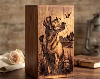 Personalized Wooden Dog Urn, Custom Pet Photo Memorial Keepsake Box, Engraved Remembrance Urn