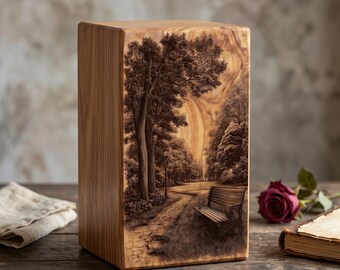 Urna de madera personalizada para banco de parque, caja conmemorativa grabada con láser.