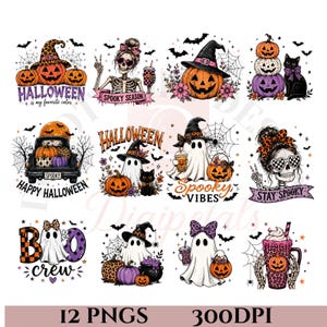 Halloween PNG Bundle, Spooky Season Sublimation, Cute Ghost Graphic, Pumpkin Patch Clip Art, Leopard Witch Fall Tee DTF Instant Download
