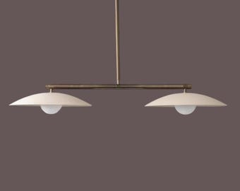 Mid Century Modern Brass Pendant Light | Two Globe Chandelier, Statement Fixture