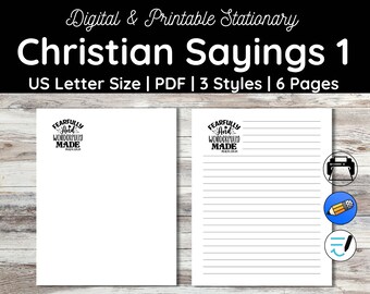 Christian Sayings Stationary Set: Printable US Letter Pages (PDF Download)