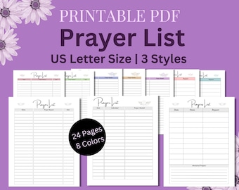 Prayer List Printable: 3 Styles, 8 Colors (PDF Download)