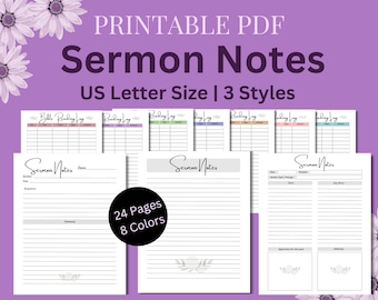 Sermon Notes Printable: 3 Styles, US Letter (PDF)