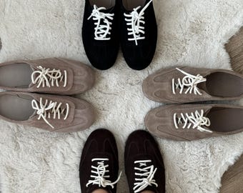 Natural Suede Lace Up Oxford Mules Women, Handmade Modern Beige Backless Shoes, Minimalist Summer Clogs, Comfortable Casual Footwear