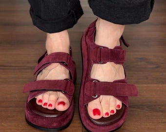 SOFORT LIEFERBAR, Handgefertigte Wildleder Sandalen, Verstellbar mit Riemen, Sommer Flache Sandalen Frauen mit Memory Foam, Weiche Einlegesohlen Sandalen