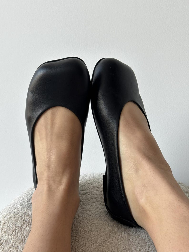 Wide Toe Box Shoes Ballet Flats, Textured Leather Black Flats, Bafefoot Shoes Women, Everyday Elegant Footwear, Women Slip-ons Shoes image 16