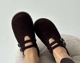 Echte Wildlederschuhe, anatomische Ballerinas, Barfußschuhe für Damen, Schuhe mit breiter Zehenbox, leichte, bequeme Freizeitschuhe für den Alltag