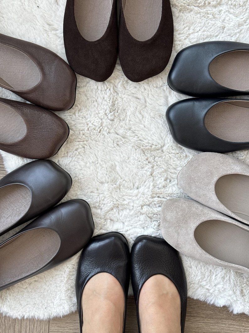 Wide Toe Box Shoes Ballet Flats, Textured Leather Black Flats, Bafefoot Shoes Women, Everyday Elegant Footwear, Women Slip-ons Shoes image 13