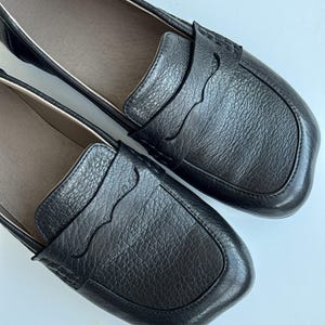 Chocolate Patent Leather Loafers with Square Toe, Anatomical Summer Moccasins, Minimalist Comfortable Slip-Ons, Work Daily Practical Shoes Textured Leath Black