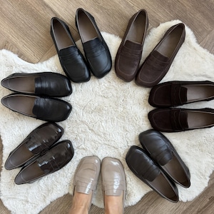 Chocolate Patent Leather Loafers with Square Toe, Anatomical Summer Moccasins, Minimalist Comfortable Slip-Ons, Work Daily Practical Shoes image 7
