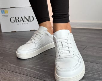 Handmade Natural Leather Sneakers, Anatomical Sneakers Women, Wide Toe Box Shoes, Orthopedic Style Footwear, Comfortable Casual Shoes