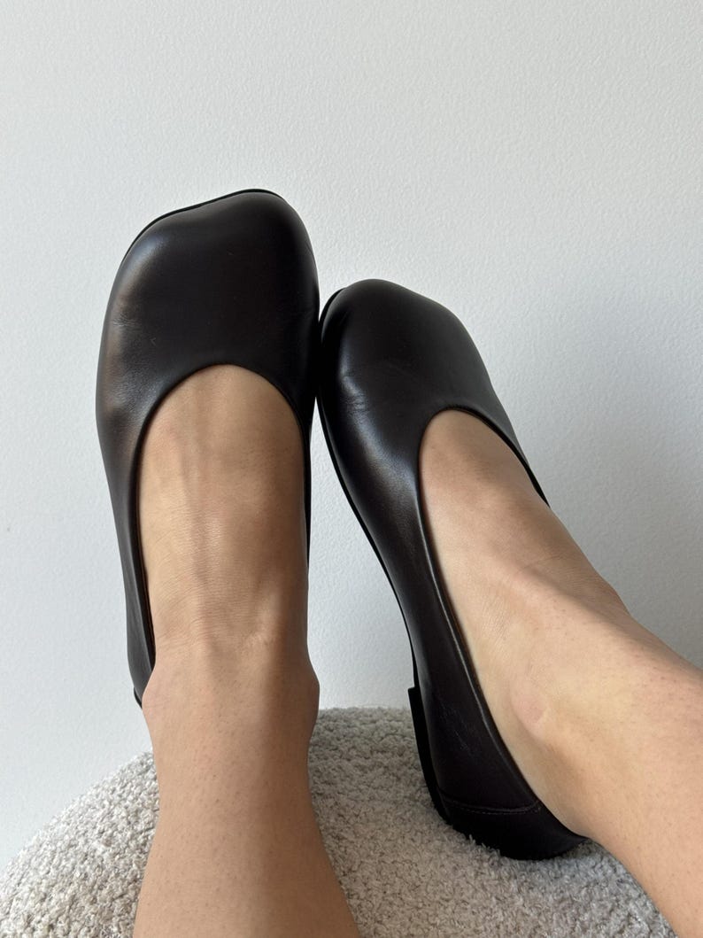 Wide Toe Box Shoes Ballet Flats, Textured Leather Black Flats, Bafefoot Shoes Women, Everyday Elegant Footwear, Women Slip-ons Shoes image 12