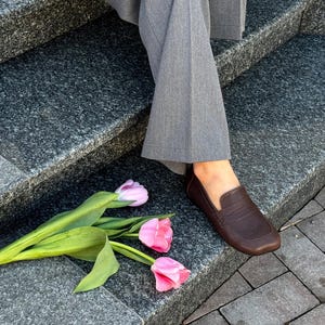 Chocolate Patent Leather Loafers with Square Toe, Anatomical Summer Moccasins, Minimalist Comfortable Slip-Ons, Work Daily Practical Shoes image 16