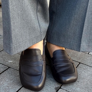 Chocolate Patent Leather Loafers with Square Toe, Anatomical Summer Moccasins, Minimalist Comfortable Slip-Ons, Work Daily Practical Shoes image 14