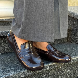 Chocolate Patent Leather Loafers with Square Toe, Anatomical Summer Moccasins, Minimalist Comfortable Slip-Ons, Work Daily Practical Shoes Patent Leather Choc