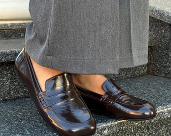 Mocasines de charol color chocolate con punta cuadrada, mocasines anatómicos de verano, calzado minimalista y cómodo sin cordones, zapatos prácticos para el día a día.