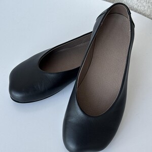 Wide Toe Box Shoes Ballet Flats, Textured Leather Black Flats, Bafefoot Shoes Women, Everyday Elegant Footwear, Women Slip-ons Shoes Leather Black