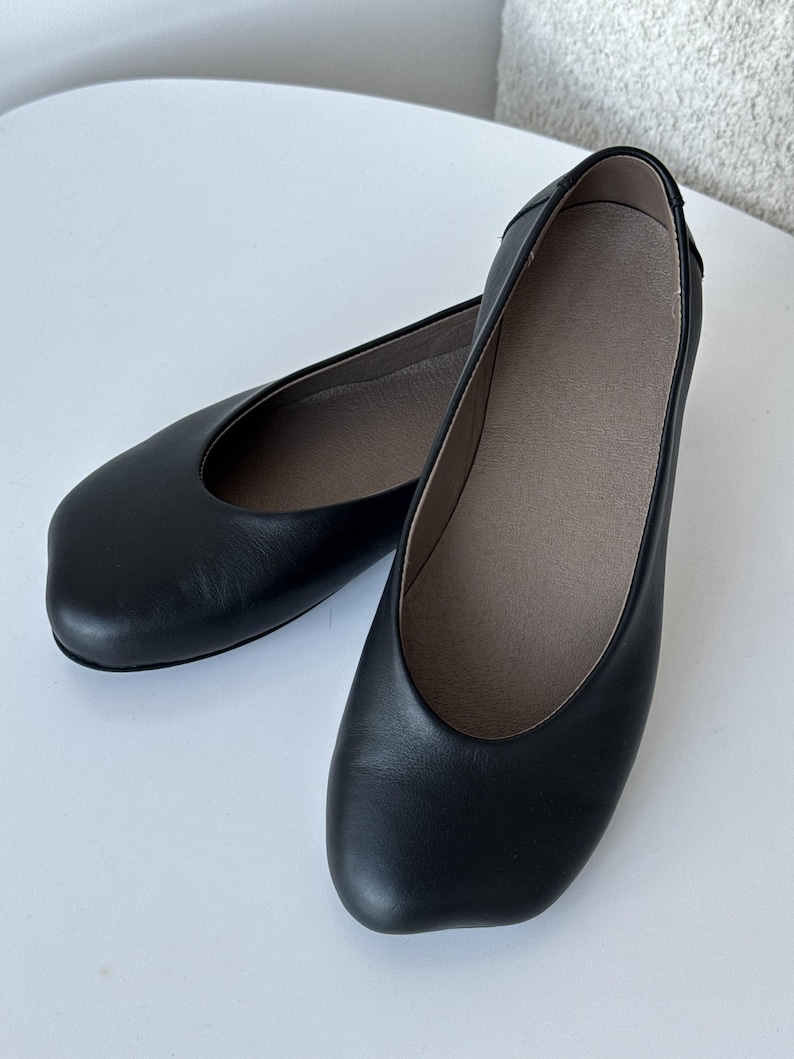 Wide Toe Box Shoes Ballet Flats, Textured Leather Black Flats, Bafefoot Shoes Women, Everyday Elegant Footwear, Women Slip-ons Shoes Leather Black
