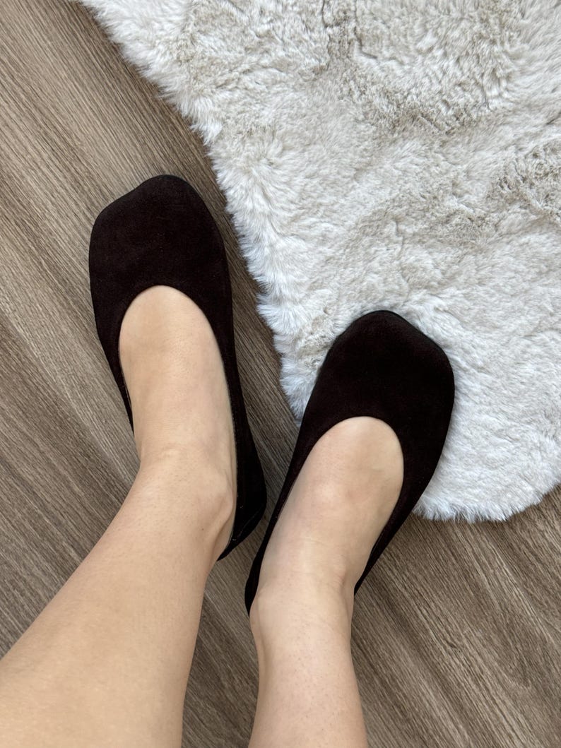 Wide Toe Box Shoes Ballet Flats, Textured Leather Black Flats, Bafefoot Shoes Women, Everyday Elegant Footwear, Women Slip-ons Shoes Suede Chocolate