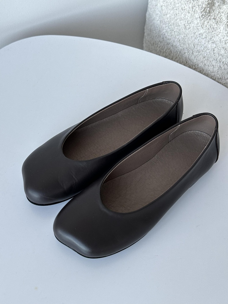 Wide Toe Box Shoes Ballet Flats, Textured Leather Black Flats, Bafefoot Shoes Women, Everyday Elegant Footwear, Women Slip-ons Shoes Leather Chocolate