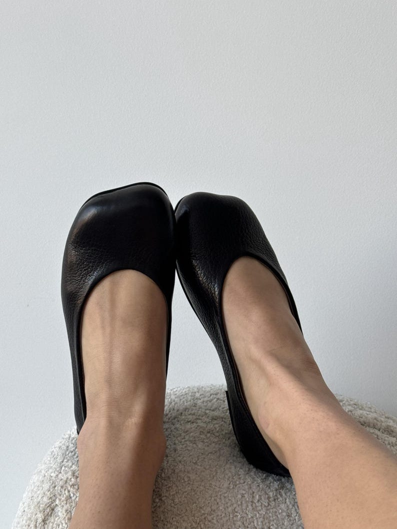 Wide Toe Box Shoes Ballet Flats, Textured Leather Black Flats, Bafefoot Shoes Women, Everyday Elegant Footwear, Women Slip-ons Shoes image 5