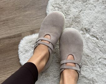 Barefoot Shoes Women, Suede Beige Casual Flats, Anatomical Ballet Flats, Wide Toe Box Shoes, Lightweight Everyday Comfortable Walking Shoes