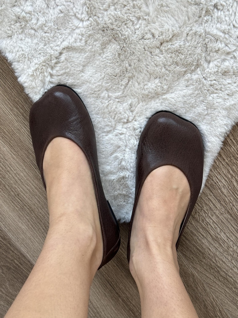 Wide Toe Box Shoes Ballet Flats, Textured Leather Black Flats, Bafefoot Shoes Women, Everyday Elegant Footwear, Women Slip-ons Shoes image 8