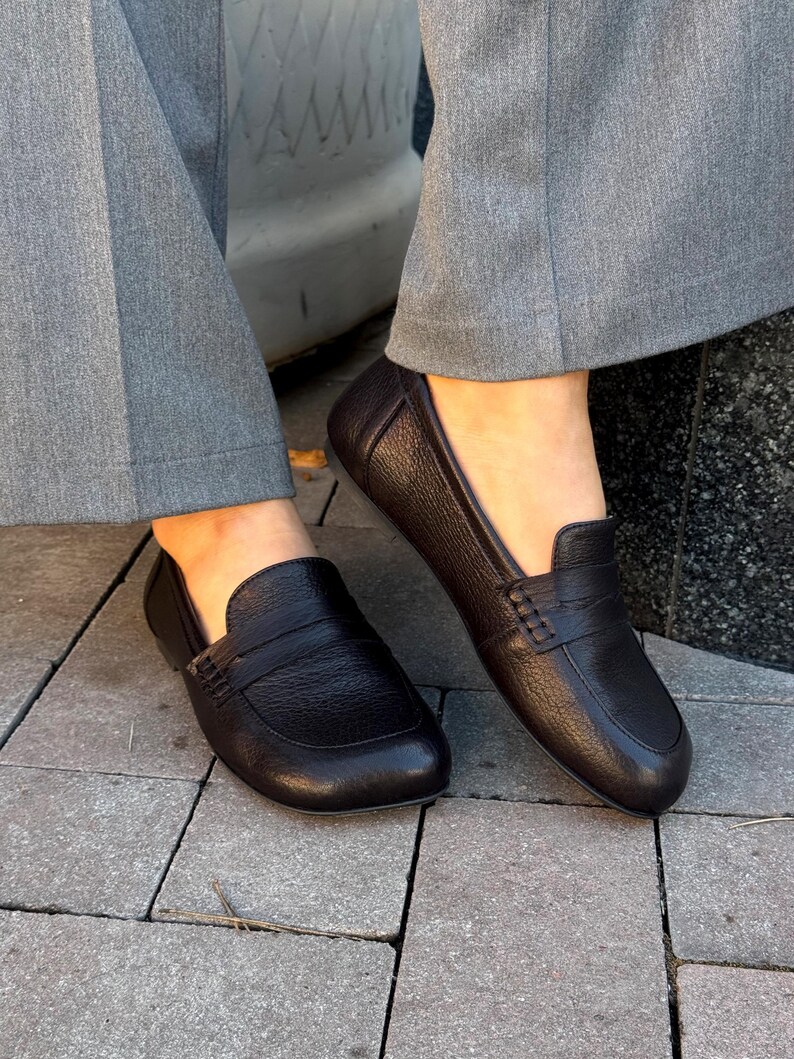 Chocolate Patent Leather Loafers with Square Toe, Anatomical Summer Moccasins, Minimalist Comfortable Slip-Ons, Work Daily Practical Shoes image 9