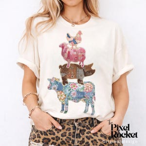 Faux Perle Bauernhof Tiere PNG, Patchwork Trendy Bauernhof Png, Cottagecore Huhn Kuh Schwein Schaf Png, Preppy Denim Grandmacore PNG, Oink Gluck Baa Moo