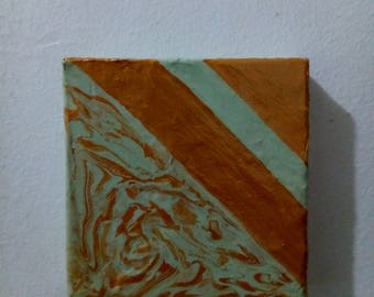 Marbled Gold and Mint Acrylic Painting on Small Canvas Square