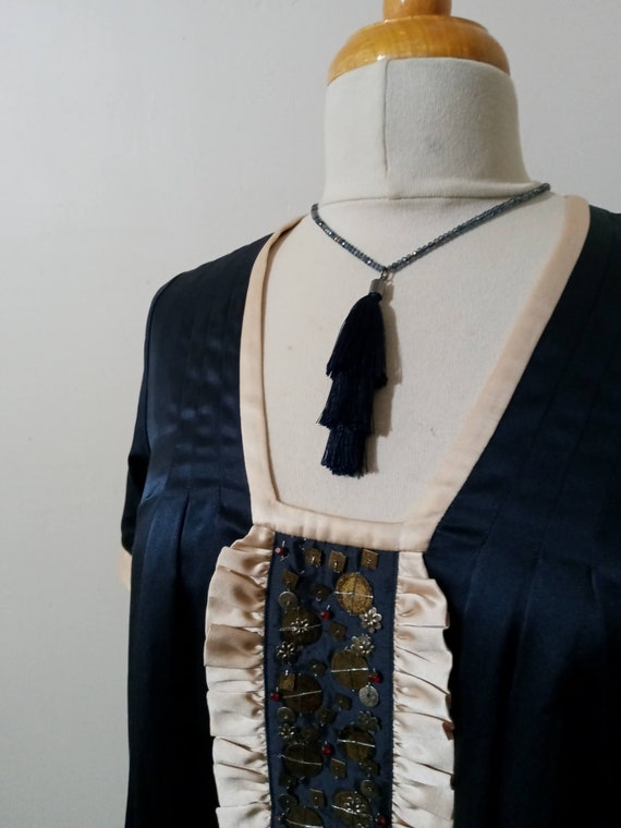 Lauren Moffatt Silk Blue Tunic w/ Embellishments