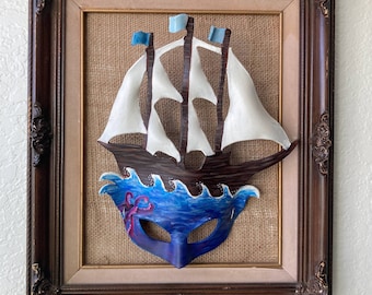 Masquerade Tall Ship, máscara de barco pirata enmarcada