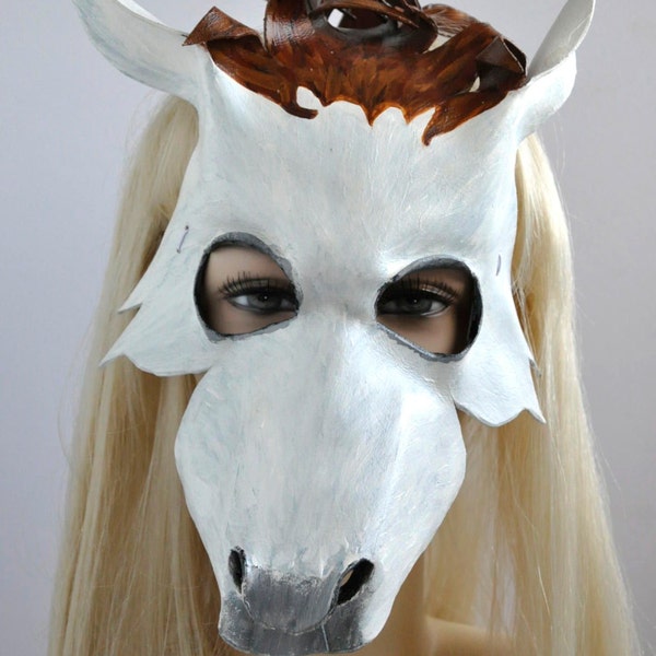 4 White Horse Masks in leather for Cinderella's Carriage by Hawk & Deer