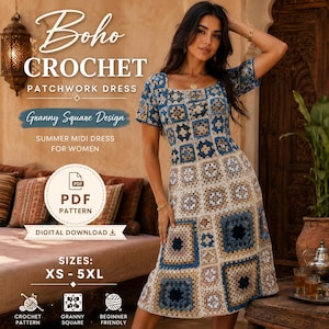 premium patchwork crochet knitted dress Crochet Patchwork Mini Dress Multicolor / PETITE