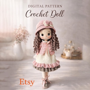 Schema per bambola all'uncinetto in PDF, schema per bambola amigurumi, download digitale, tutorial per bambola all'uncinetto carina, schema per bambola fatta a mano, principiante