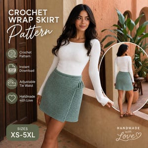 Crochet Wrap Skirt Pattern PDF, Women's Crochet Skirt Tutorial, Adjustable Tie Waist Skirt Pattern, Handmade Crochet Clothing