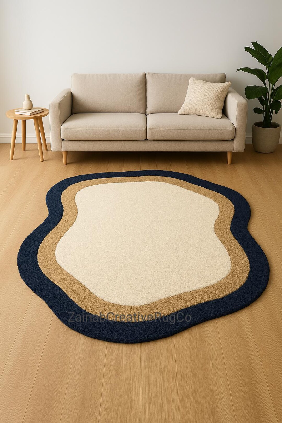 Undulating Small Rugs Hand-tufted Wool Rug – Irregular Amoeba Shape, Neutral Colors - Etsy