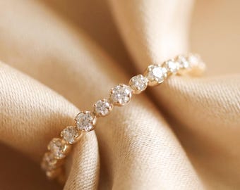 Wasserdichter, zierlicher Goldring, Eternity-Ring aus Gold, funkelnder Zirkonia-Stapelring, Verlobungsring, liebevolles Geschenk für Sie, 925er Sterlingsilber, 14-karätig vergoldet