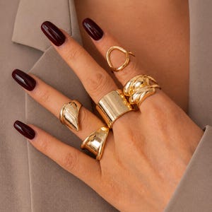 Set van 5 gouden, opvallende ringen, verstelbare open statement ringen voor vrouwen