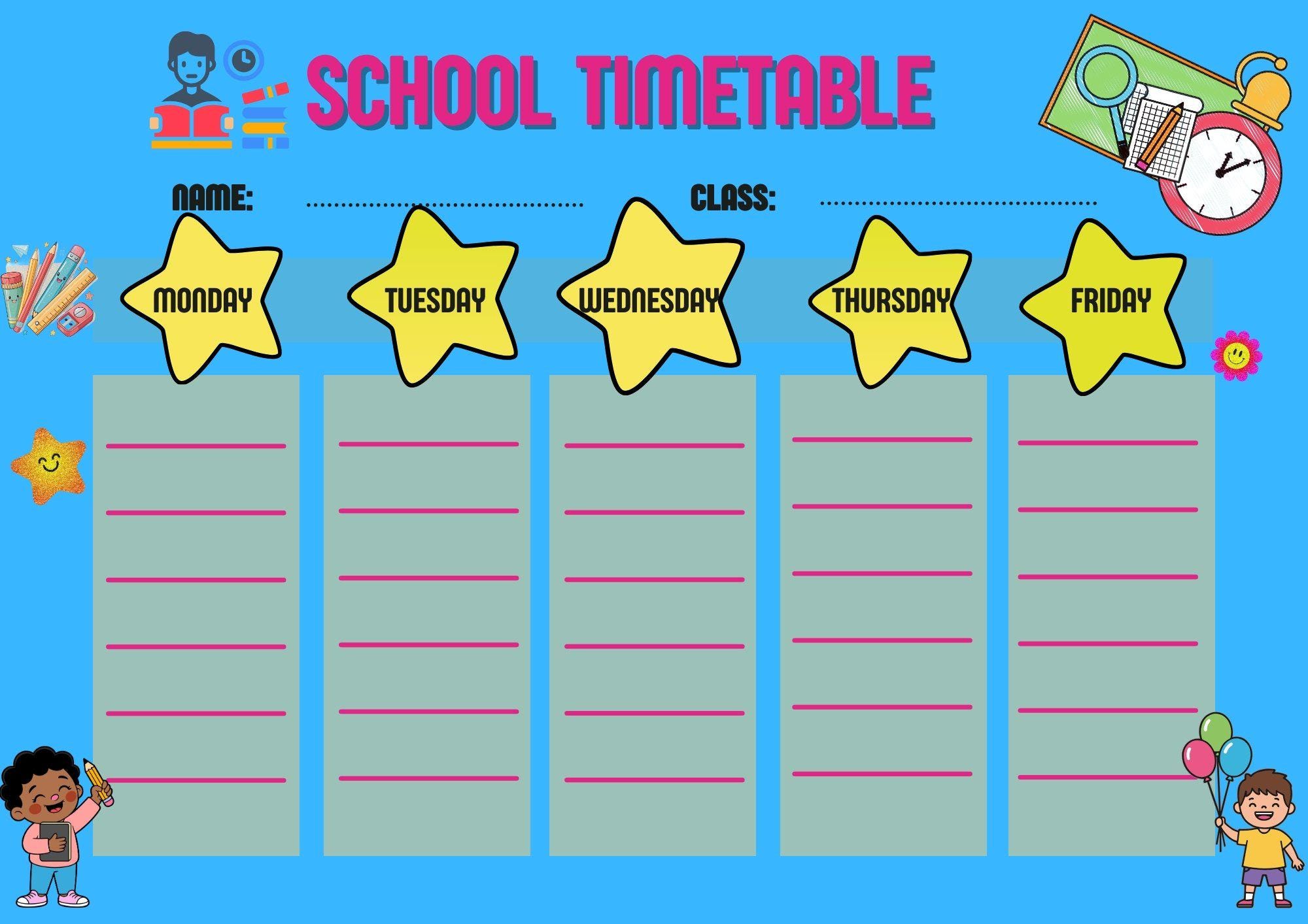 Kids School Timetable Printable | Weekly Class Schedule (digital ...