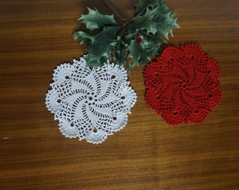Christmas Red or White Hand Crocheted Reverie Doily Approximately 6 inches