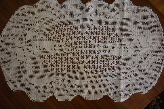 Hand Crocheted Table Top Or Dresser Scarf Runner In Candle Etsy