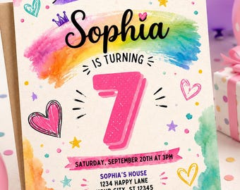 Tie Dye Birthday Invitation, Girls Tie Dye Birthday, Retro Party Invitation, T-shirt painting Party, Digital File